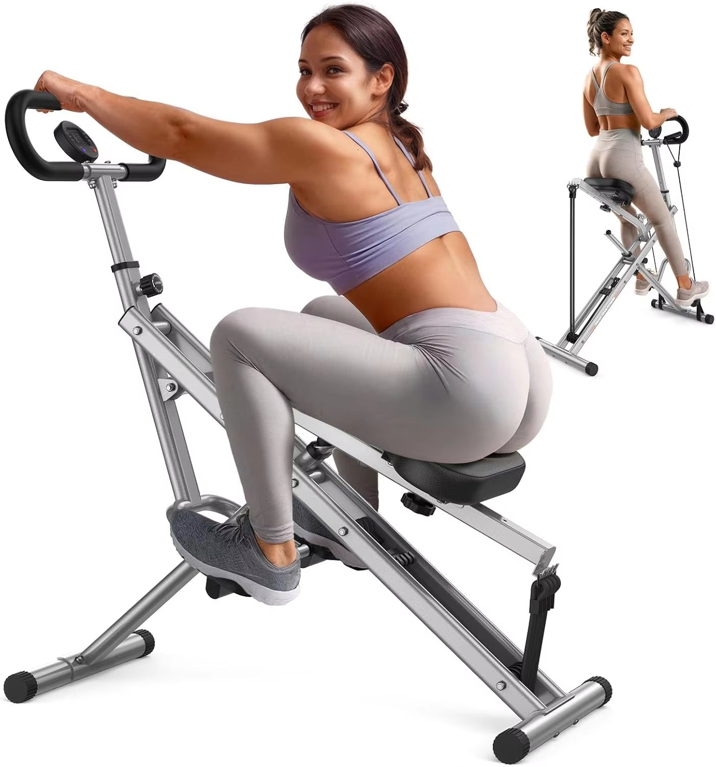 Pink Squat Machine for Home,Rodeo Core Exercise Machine,330Lbs Foldable,Adjustable 4 Resistance Bands,Ride & Rowing