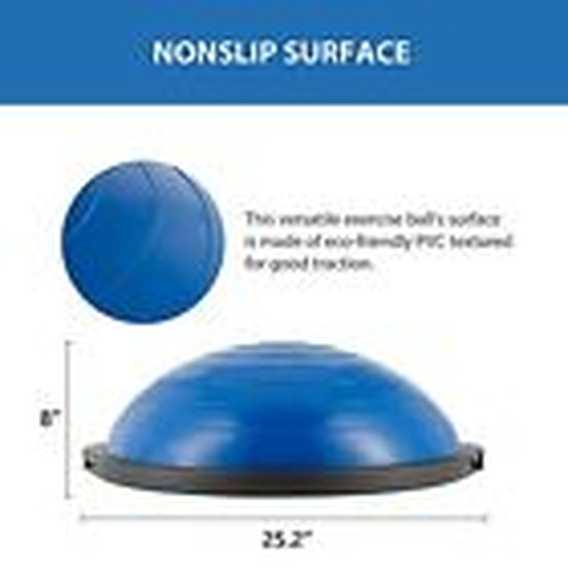 25In. Balance Ball | 1500Lb Inflatable Half Exercise Ball Wobble Board Blue